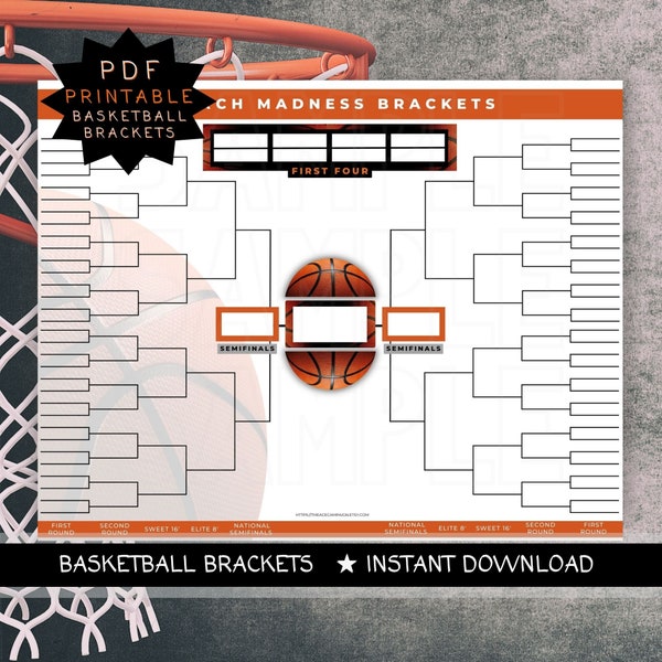 March Madness Brackets | Printable Brackets Template | PDF Basketball Brackets | Printable Ncaa pool | Office Pool | Brackets Template