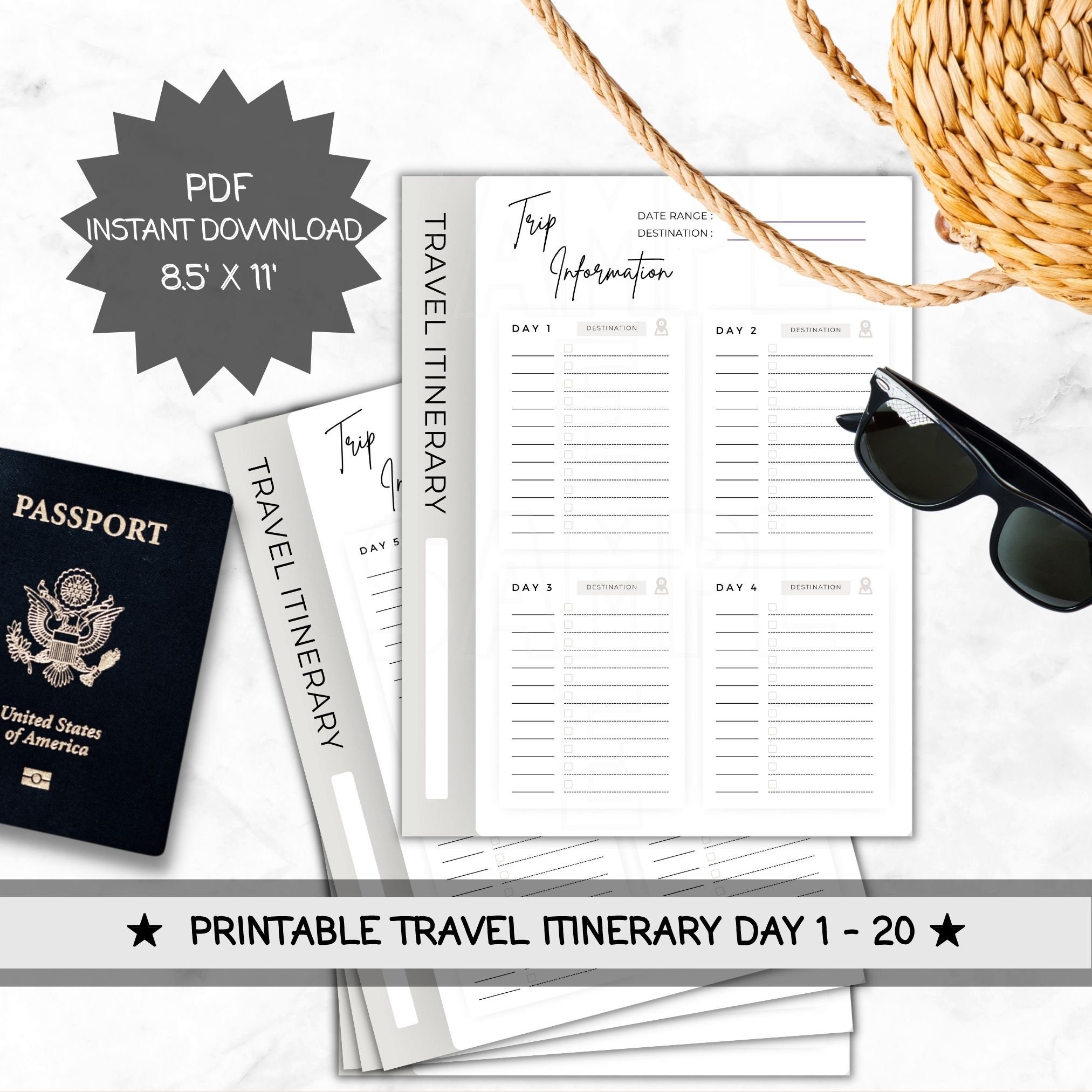 Vacation Itinerary Printable Travel Itinerary Trip Information ...