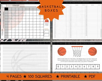 March Madness Squares | NCAa Basketball Boxes | Printable | March Madness | Editable | Ncaa Tournament | Basketball Pool | Square Template