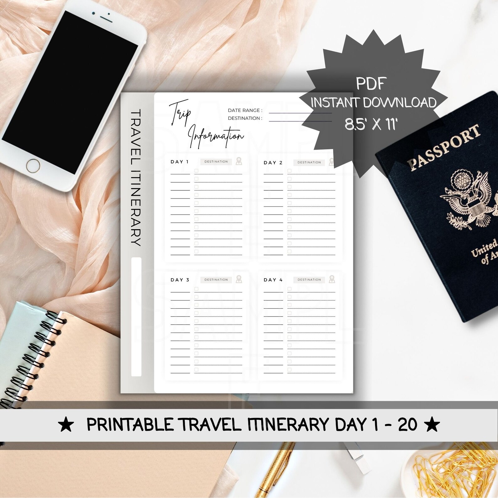 Vacation Itinerary Printable Travel Itinerary Trip Information ...
