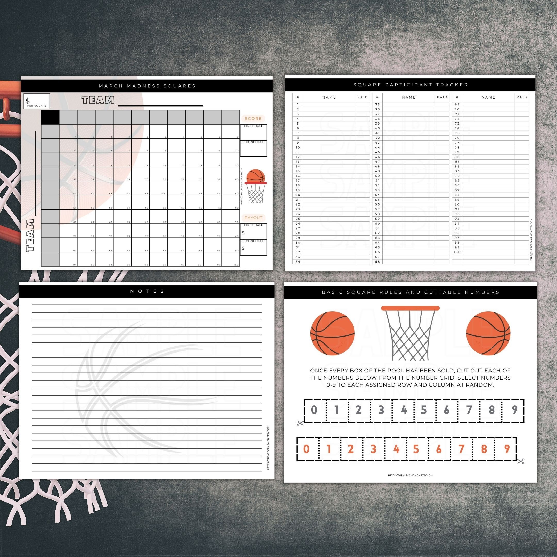 Basketball Squares | Basketball Boxes | Printable | March Madness ...