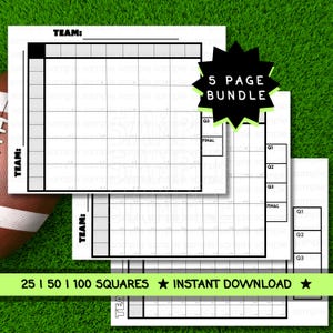 フットボール スクエア グリッド: 25、50、100 ボックス テンプレート (印刷可能な PDF)