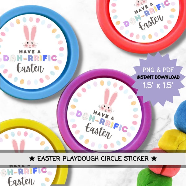 Easter Playdough Printable Sticker Tag | Play Dough Stickers | Easter Bunny Classroom Gifts | Classroom Favors | Printable Sticker Template