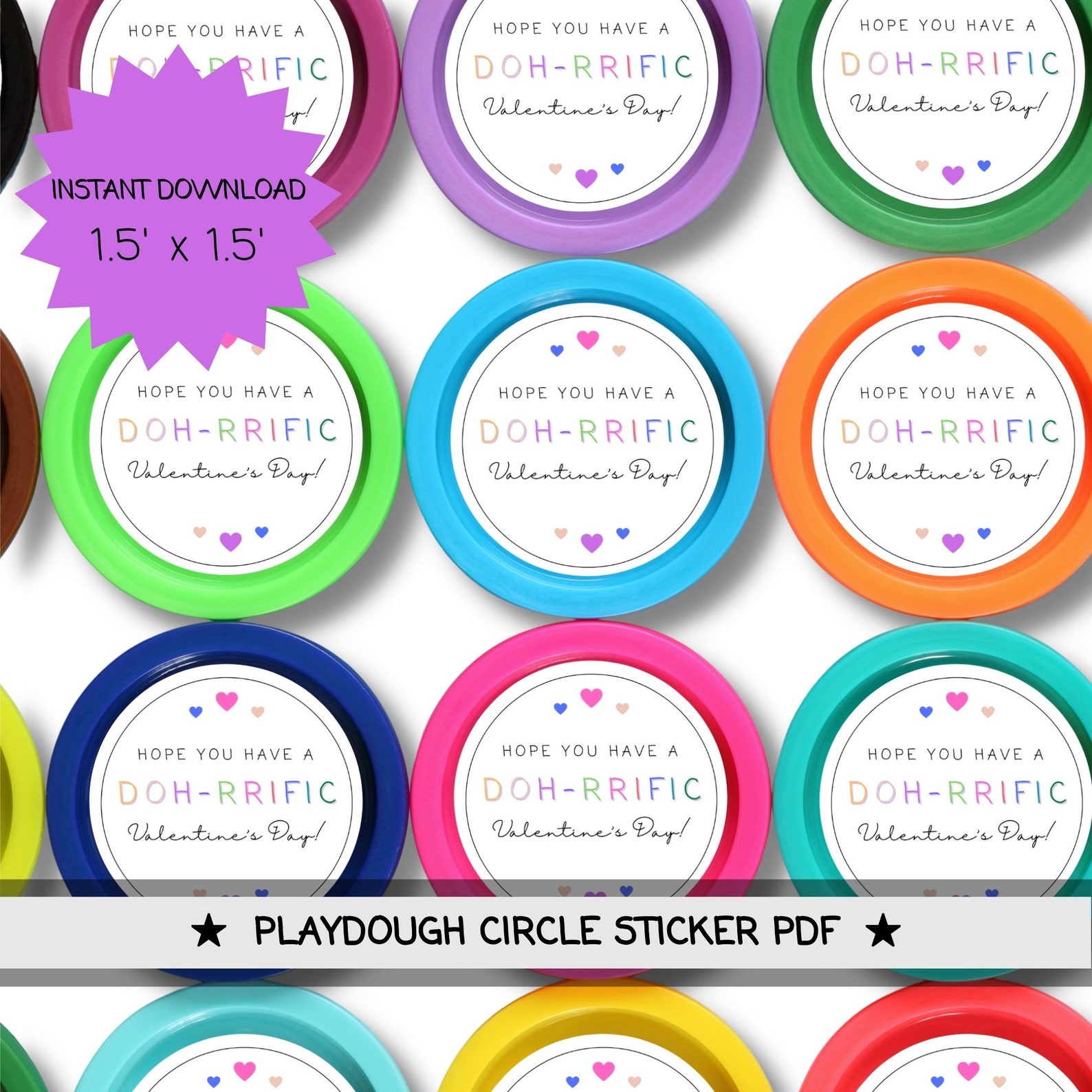 Valentine's Day Play Doh Printable Sticker Tag Unlimited Digital