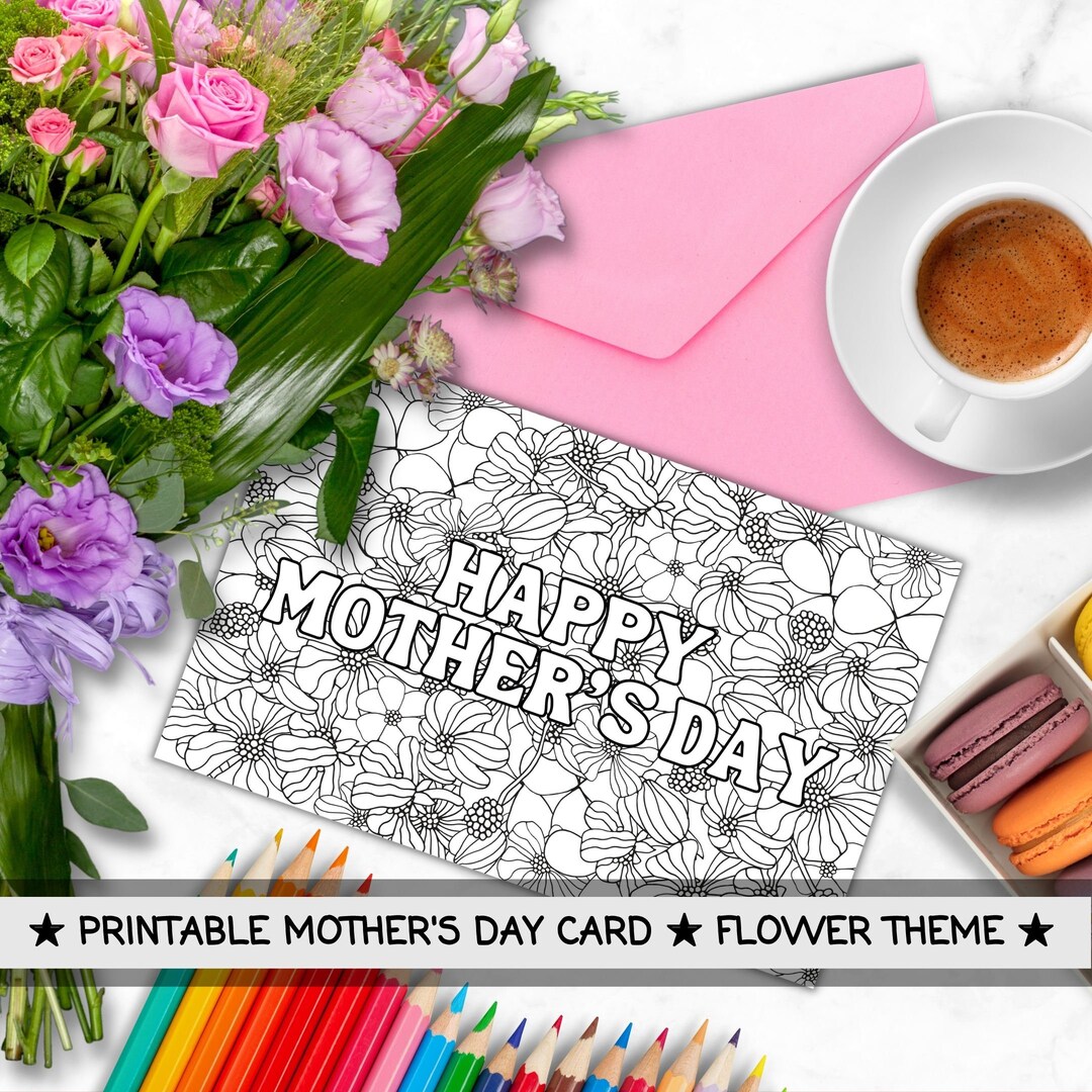 Mothers Day Card Printable Coloring Card PDF Coloring Page Printable ...