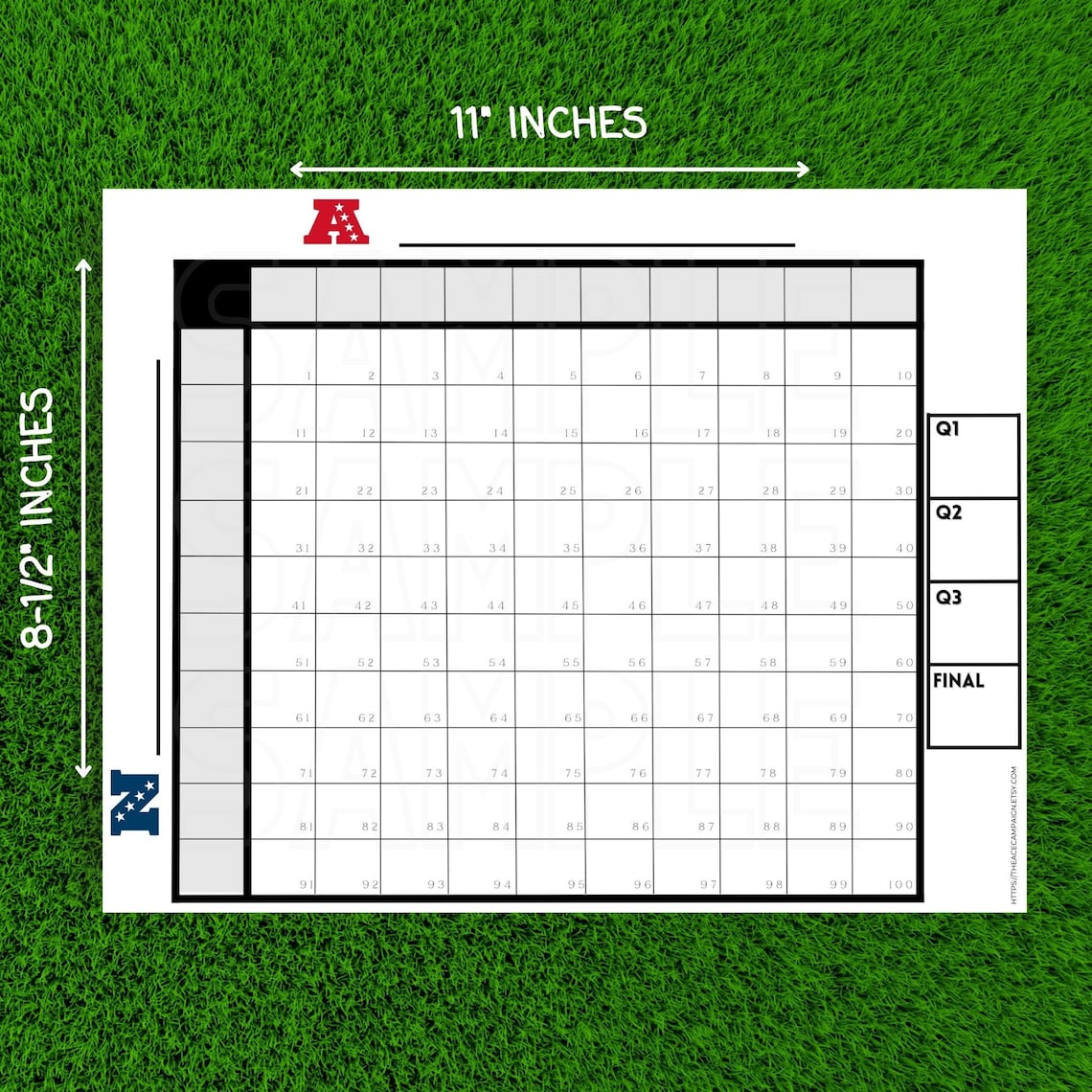 Football Squares Template: 100 Box Grid (PDF Printable) - Etsy