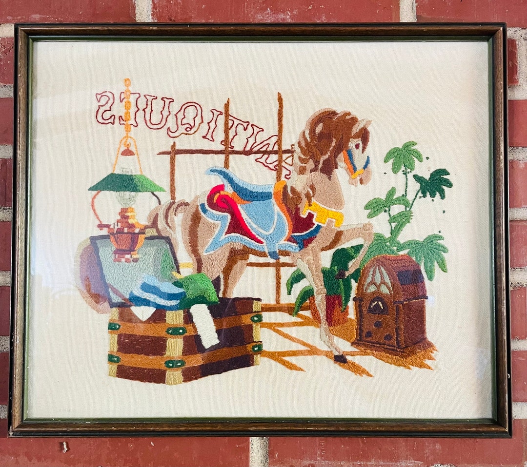 Carousel Needlepoint Vintage Antique Carousel Crewel Needlepoint - Etsy