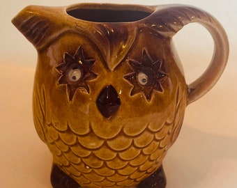 Whimsical Vintage Owl Pitcher Creamer Googly Eyes