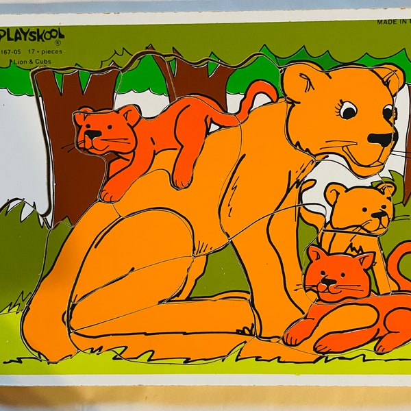 Vintage Playskool Lion & Cubs Tray Puzzle