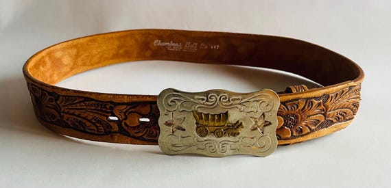Vintage Chambers Belt Co. Hand-tooled Leather Belt - Etsy display picture 1