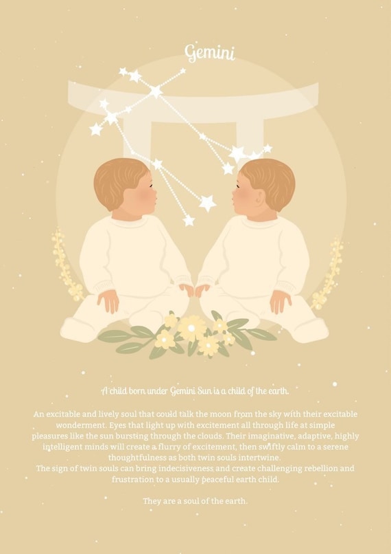 Gemini Child Zodiac Astrologly Sign Nursery Downloadable Etsy