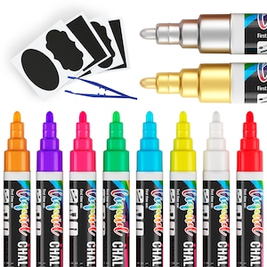 Neon Liquid Chalk Markers by VersaChalk - Wet Erase Chalk Ink Pens for  Chalkboard Signs, Blackboard, Dry Erase Board (5mm Bold Reversible Tip)