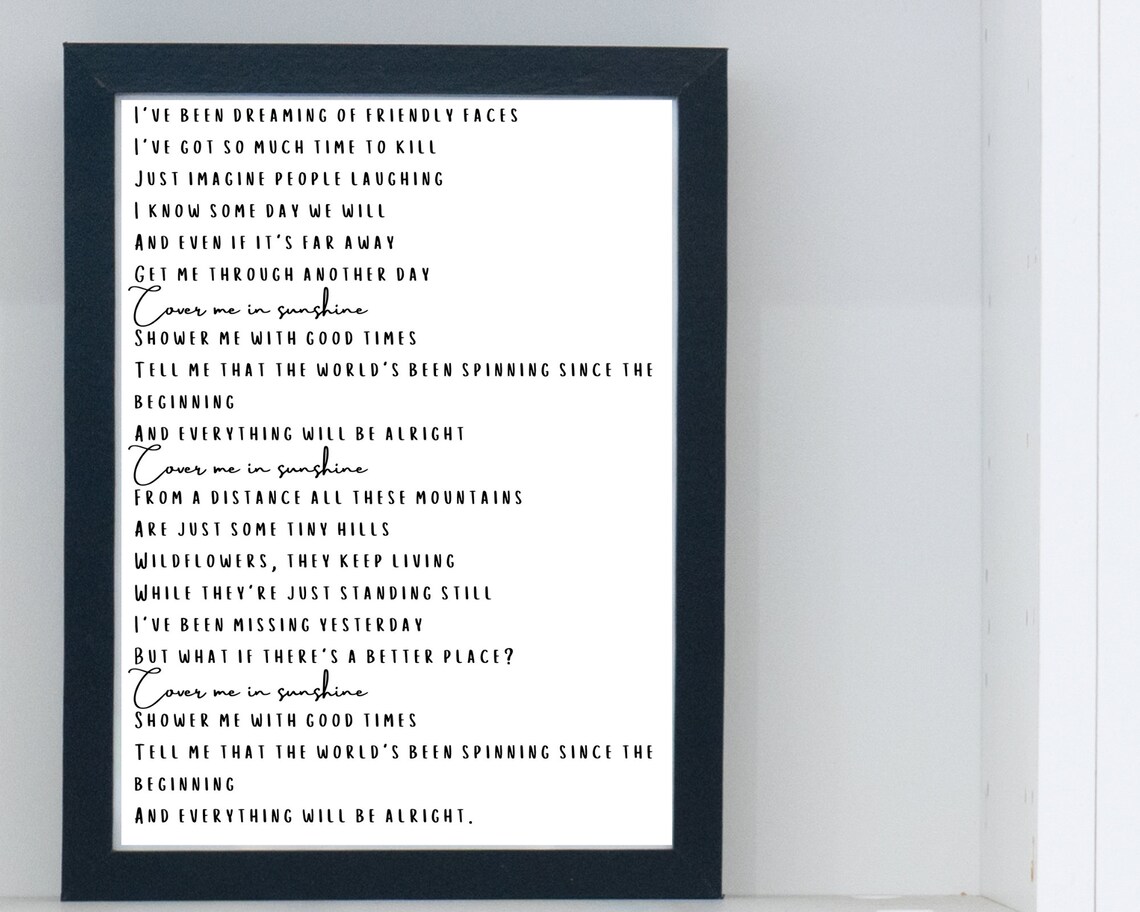 Cover Me in Sunshine Song Lyric druckbare Wanddekoration Etsy.de
