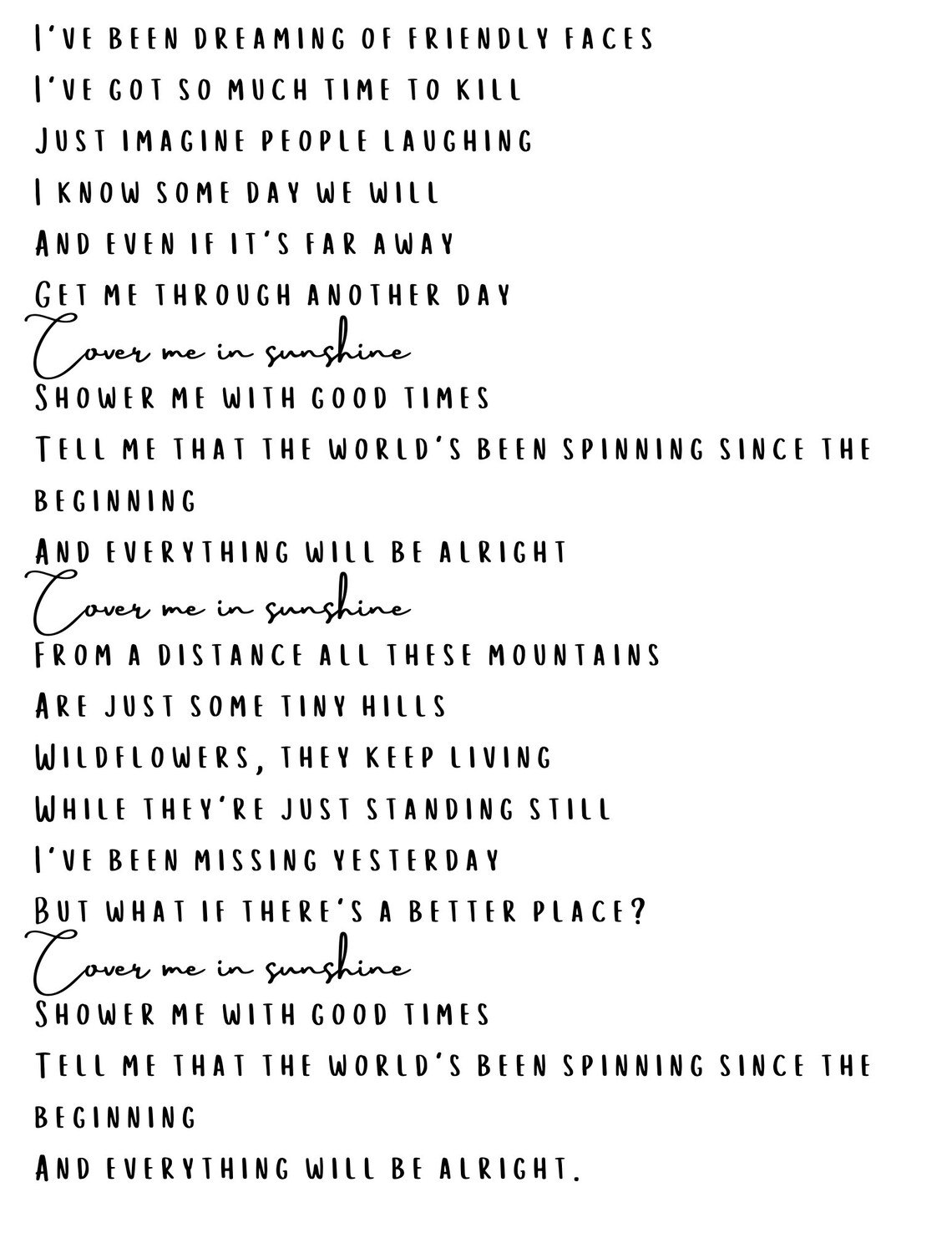 Cover Me in Sunshine Song Lyric druckbare Wanddekoration Etsy.de