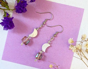 Boucles d'oreilles lune, boucles d'oreilles pendantes