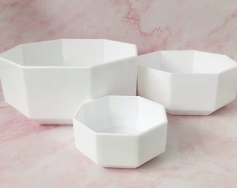 Set of 3 Arcopal France Serving Bowls * White Octagon Octime Bowls from France * White Minimalist Serving Dishes * Arcoroc 1980s Salad Bowl
