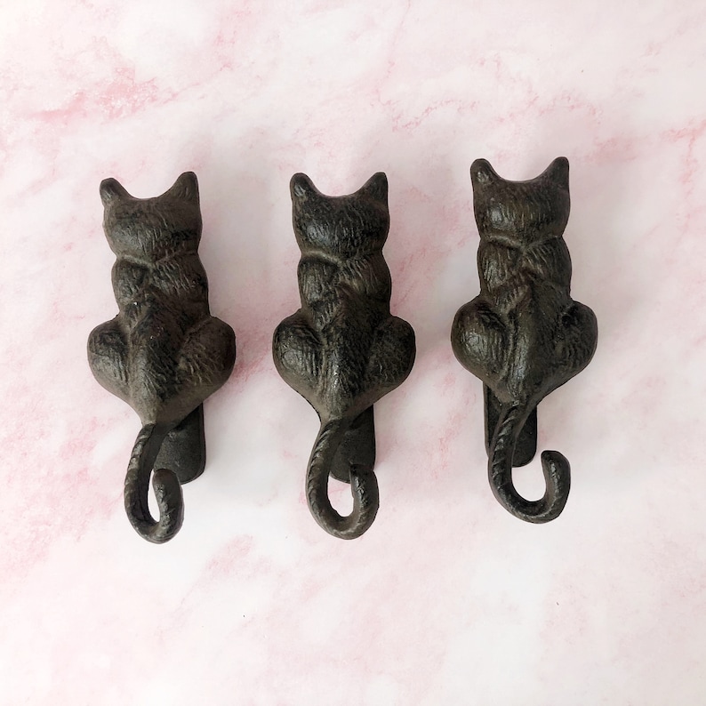 Cat Door Knocker Vintage Cast Iron Cat Shape Kitschy Figural Front Door