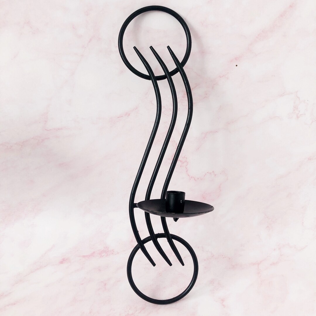 Squiggle Wave Shape Wrought Iron Wall Sconce Candle Holder 1980s