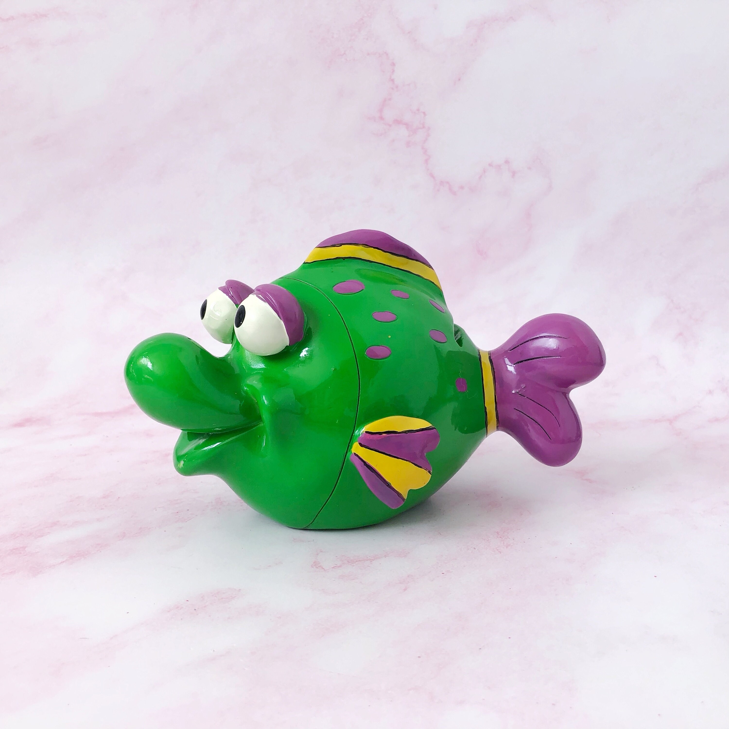 Kitschy Acrylic Fish Bank - Cute, Quirky Fish Shaped Piggy Bank - Weird  Vintage Hard Plastic Green and Purple Animal Coin Bank for Boys Kids