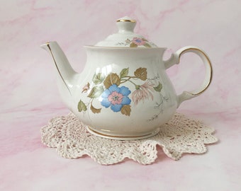 Cute Floral Teapot - Vintage Sadler Windsor Teapot with Pink and Blue Flowers plus Gold Gilding Edges - Cottagecore Granny Chic Home Decor