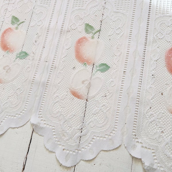 Apple Cafe Curtains - Cute Lace Short Curtain with Scalloped Edges and Fruit Design - Pretty Granny Shabby Chic Cottagecore Kitchen Curtain