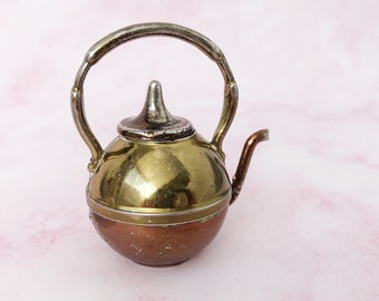 Vintage Tiny Brass Doll House Miniature Teapot - Miniature Enthusiasts Gift - Little Dollhouse Toy Teapot - Copper Colour