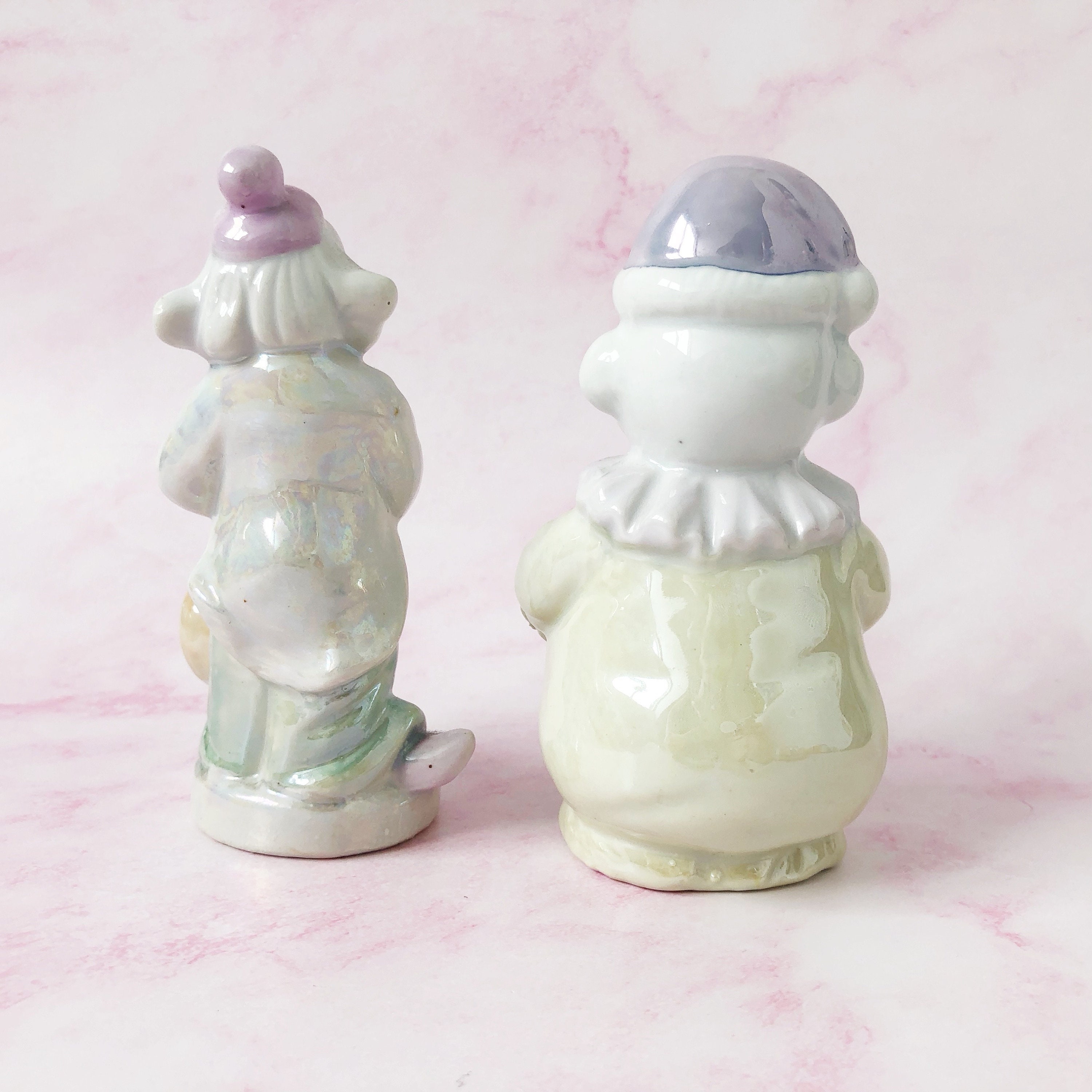 Pair of Cute Clown Figurines Vintage 80s Lustreware Pastel Decor ...