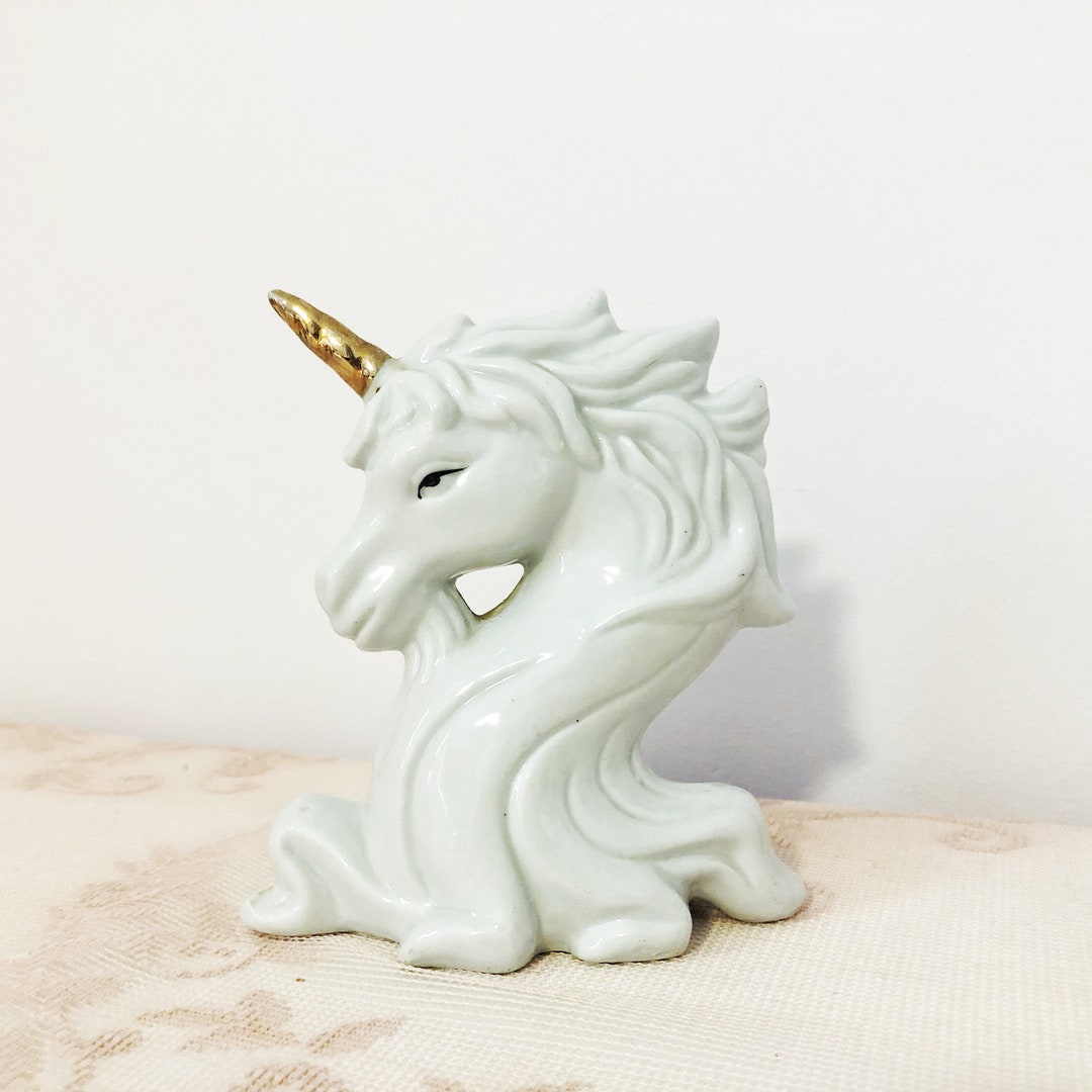 Vintage 1980s Unicorn Head Figurine Porcelain Unicorn White Etsy