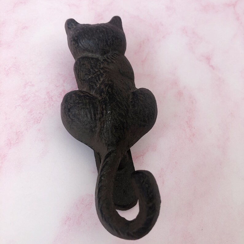 Cat Door Knocker Vintage Cast Iron Cat Shape Kitschy Figural Front Door