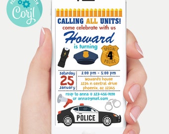 Police Birthday invitation, Police invitation, Police mobile invitation, Police birthday, Police birthday party, Police