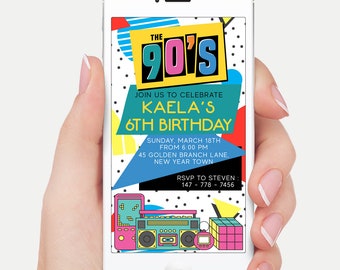 Cute 90s theme party, 90s birthday, 90s birthday party, 90s invitation, 90s mobile invitation, 80s invitation, 90s party