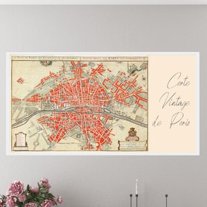 Samsung Frame TV Art, mapa vintage de Paris, capital francesa, download digital, download instantâneo, SFTA52