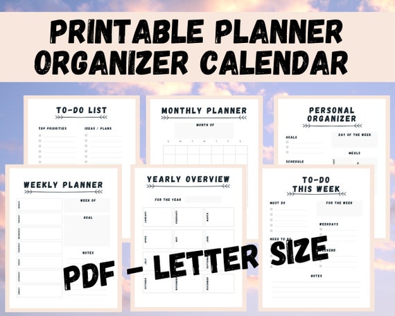 Printable Blank Monthly Weekly Calendar. Instant Download Personal  Organizer. - Etsy