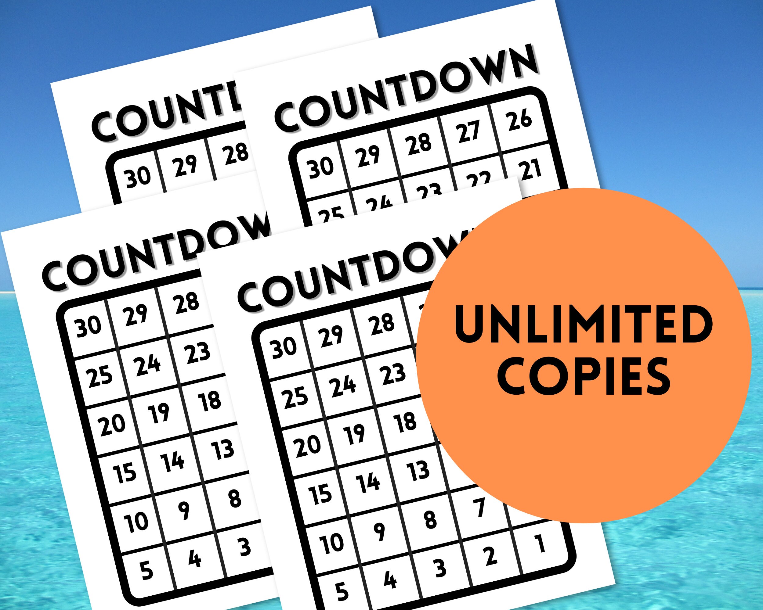 Printable Countdown Calendar. 30 Day Count Down to Vacation Etsy France