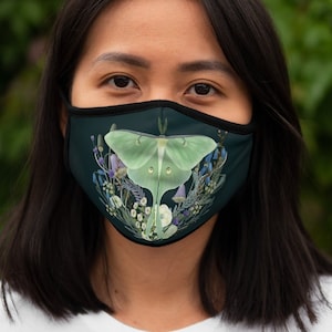 Luna Moth Mask, Cottagecore Mask, Moth Face Mask, Moth Mushroom Mask, Unisex Mask, Adult Mask, Moth and Flowers Mask, Light Academia Mask