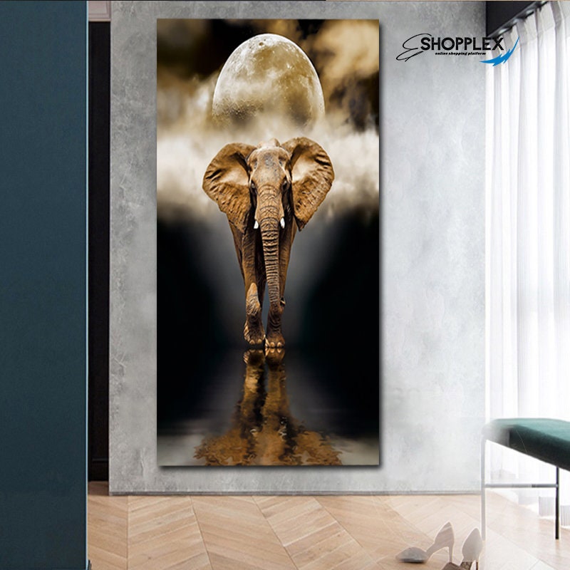 Elephant Walking Under Moon Tree Wall Art Farmed Canvas Etsy Australia
