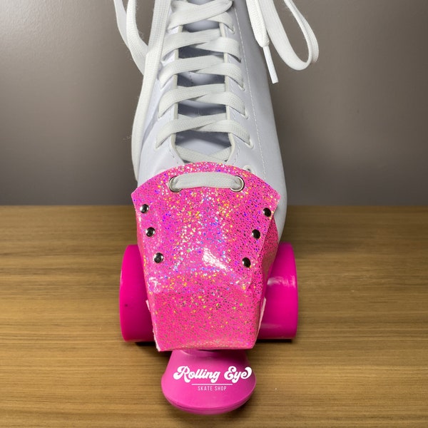 Holographic Dots Toe Guards | Aqua Neon Pink and Pastel Pink | Roller Skates Accessories | Felt back fabric