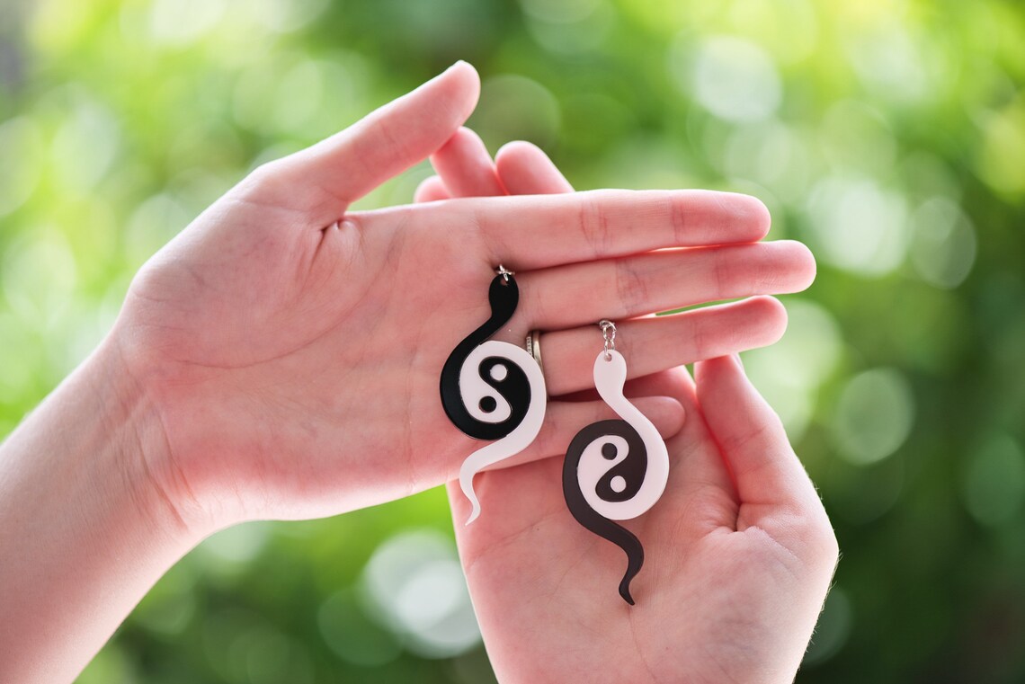 Yin Yang Snakes Black & White Serpent Statement Earrings Etsy