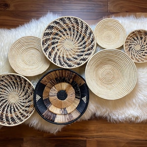Moon’s Set of 7 African Baskets 12” Wall Baskets Set, Wall hanging decor, African wall basket, Boho wall art 062