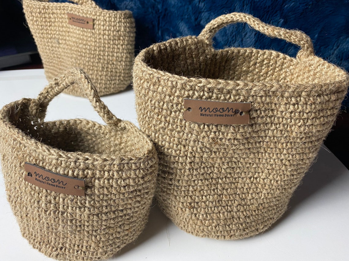 Set of 3 Jute storage baskets wall hanging baskets wall basket Etsy