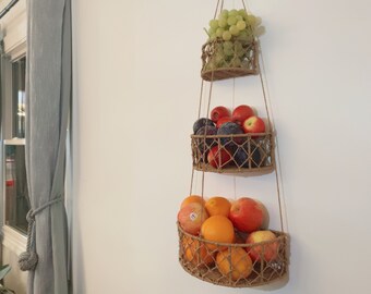 Three tier hanging baskets, Kitchen baskets, Set of 3 hanging baskets, Fruit hanging baskets