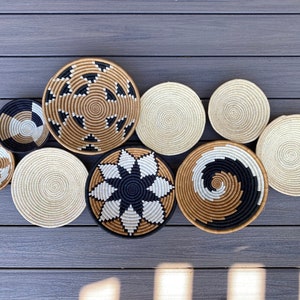 Moon’s Unique Set of 9 African Baskets 7.5”-12” Wall Baskets Set, Wall hanging decor, African wall basket, Boho wall art 078