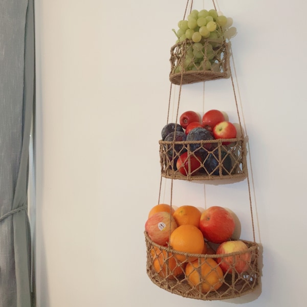 Three tier hanging baskets, Kitchen baskets, Set of 3 hanging baskets, Fruit hanging baskets, Christmas gift