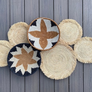 Moon’s Unique Set of 7 African Baskets 7.5”-12” Wall Baskets Set, Wall hanging decor, African wall basket, Boho wall art 063