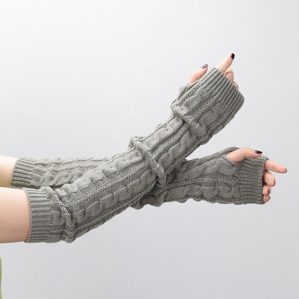 Women Long Knit Fingerless Gloves Winter Fashion Arm Wrist Sleeve Casual Soft Warmer Girl Elbow Mittens Punk Gothic Black Gloves Winter Girl