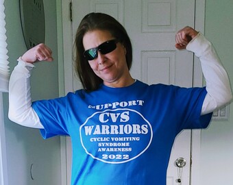 Help spread the word about CVS with this Support Cyclic Vomiting Syndrome Warriors" unisex cotton T-shirt!