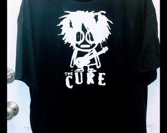 Robert Smith from the Cure custom black t- shirt with white print.  Old school!  All Cure fans will love this!
