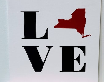 Canvas Love sign-  with New York or the "state of your choice" printed for "O".  Custom made to order.