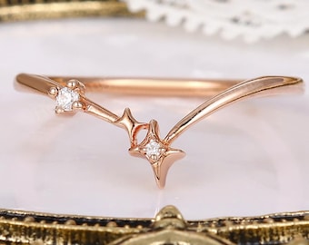 Chevron Star Wedding Band Unique Starburst Band Moissanite Diamond Ring Enhancer Diamond Band Contour Ring Anniversary Ring Wedding Band