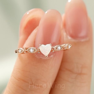 Opal Ring Heart Ring Dainty Opal Ring Minimalist Ring Stacking Ring October Birthstone Ring Gift for her Anniversary Birthday Gift For Her
